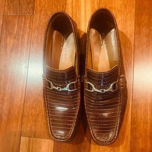 Donald J. Pliner Embossed Brown Loafers with Silver Hardware